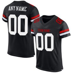 Black, White & Red Custom Name Football Jerseys for Men and Women