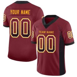 Burgundy, Black & Gold Mesh Drift Fashion Custom Football Jerseys for Men and Women