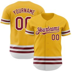 Gold, Crimson & White Line Custom Name Baseball Jerseys for Men and Women
