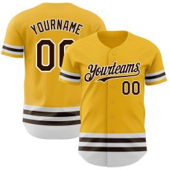 Gold, Brown & White Line Custom Name Baseball Jerseys for Men and Women