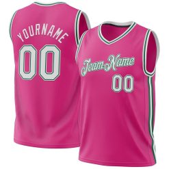Pink, White & Kelly Green Throwback Custom Basketball Jerseys for Men and Women